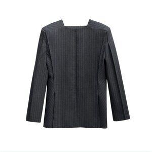 BEVZA PINSTRIPED BLAZER Grey Zip NWT $866 XS